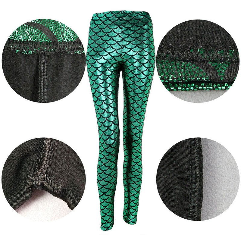 Ayliss New Mermaid Fish Scale Printed Leggings Stretch Tight Pants,Green XXL